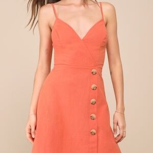 Lulus Sweet Breeze Orange Surplice Button-front Mini Dress - Size L